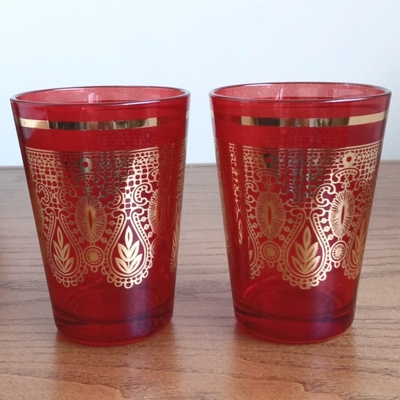 Vintage Other - Vintage Moroccan / Turkish Tea Glasses Red & Gold Embellished Design Set of 2
